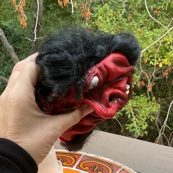 COPY - Silicone red devil face with long hair halloween costume party - Picture 10 of 11